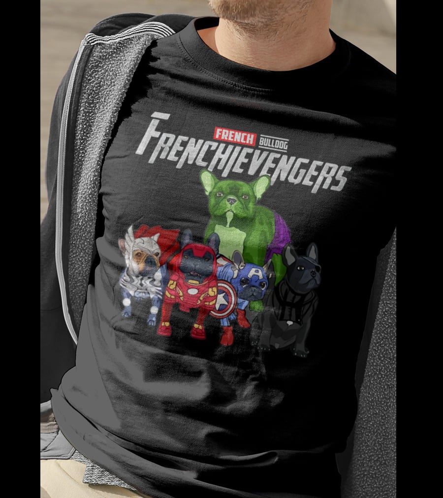 Frenchievengers French Bulldog Superhero Team Funny Dog T-Shirt