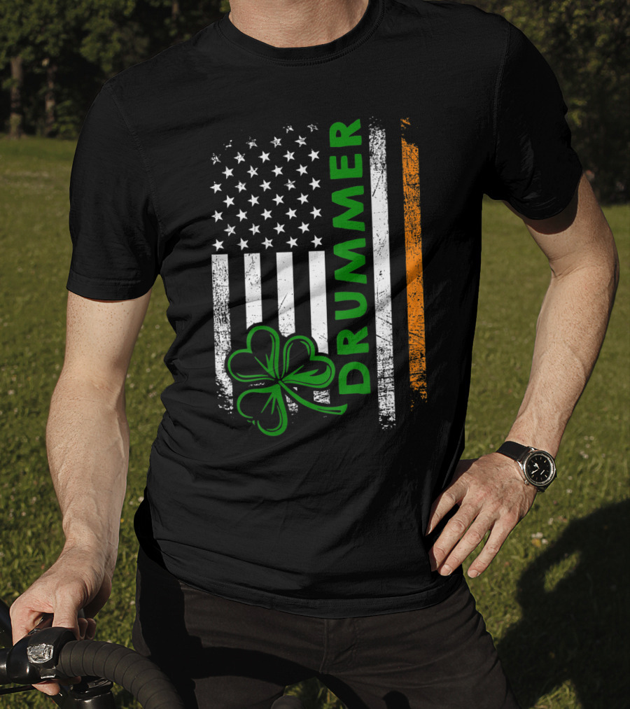Drummer American Flag Shamrock Irish Drummer T-Shirt