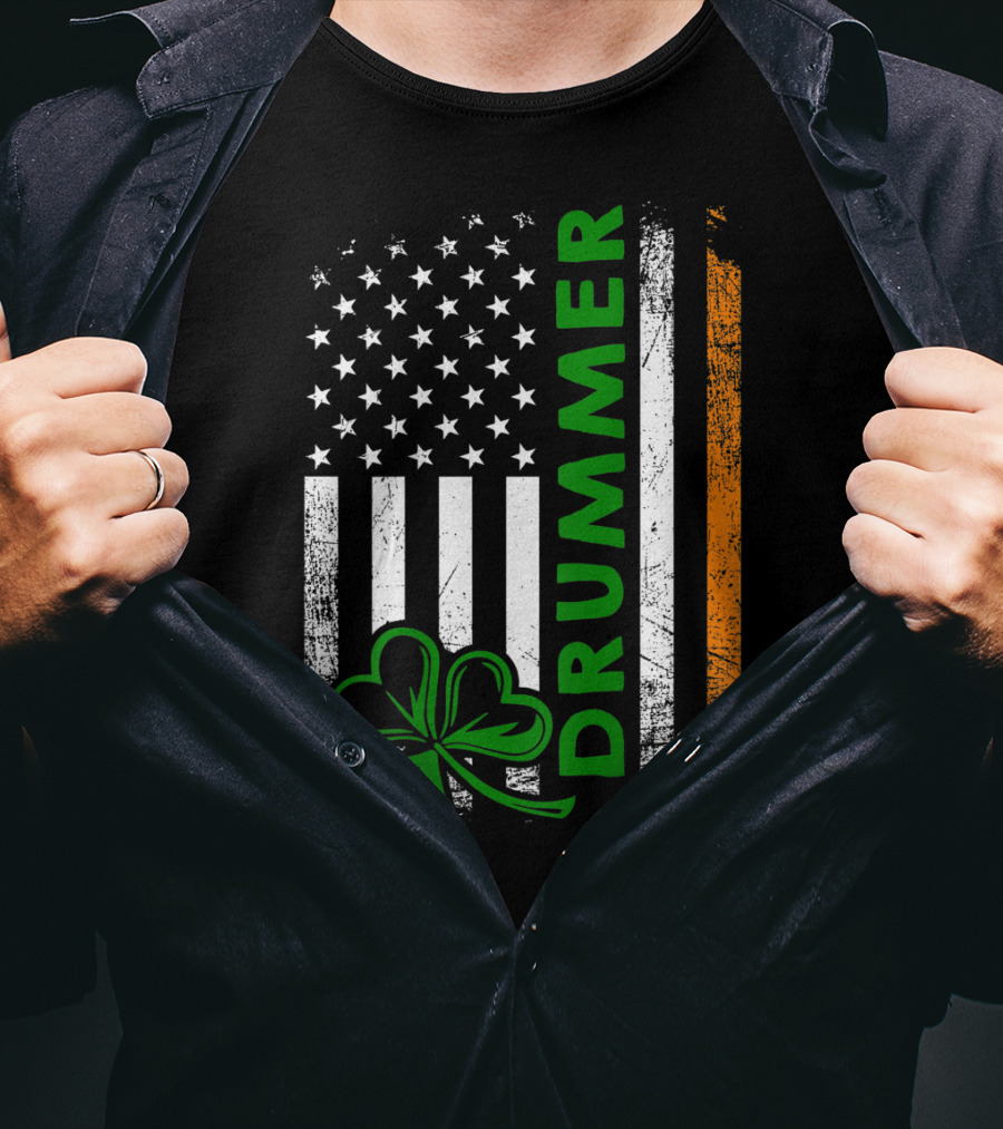 Drummer American Flag Shamrock Irish Drummer T-Shirt