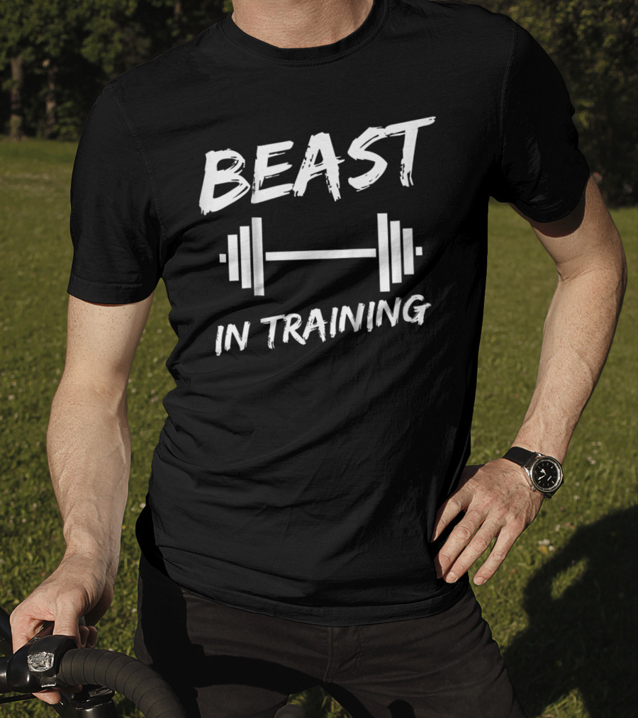 Beast In Training Barbell Motivational Kids Father And Son Fitness T-Shirt