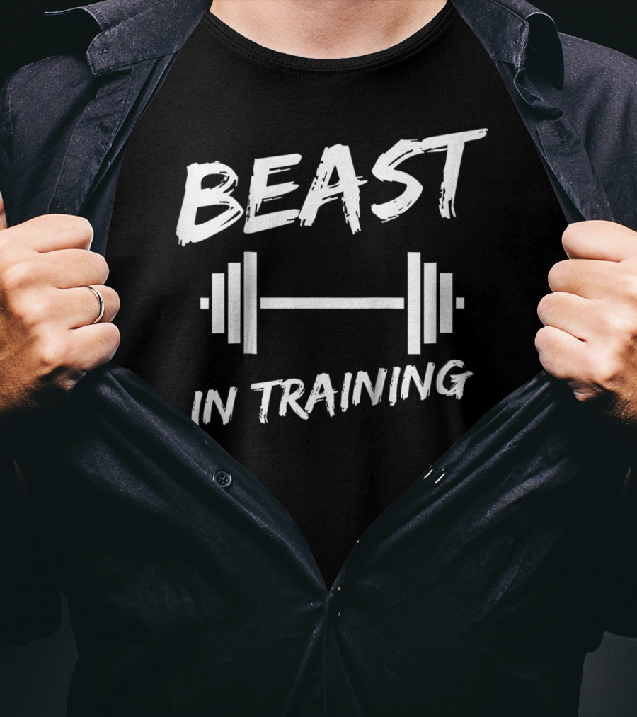 Beast In Training Barbell Motivational Kids Father And Son Fitness T-Shirt
