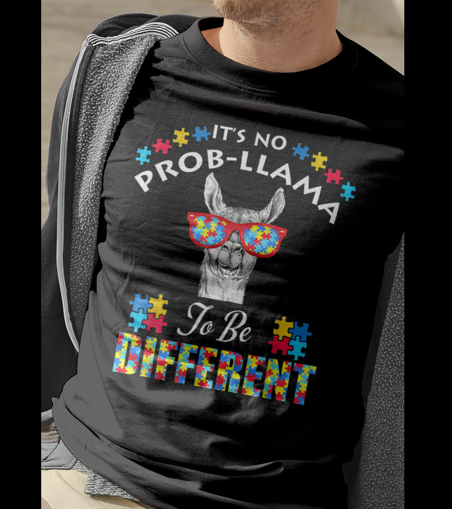 It's No Prob-Llama To Be Different Autism Awareness Boy Girl Kid T-Shirt
