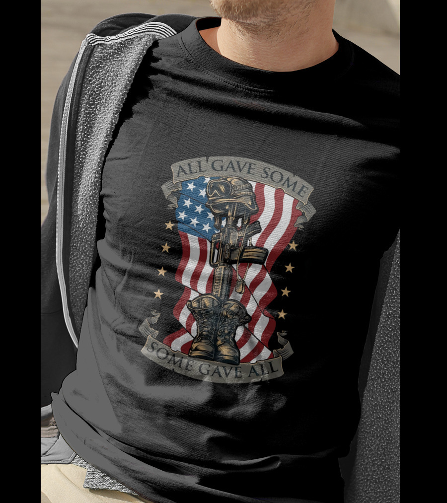 All Gave Some Some Gave All Military Tribute With Flag And Rifle Symbolism T-Shirt