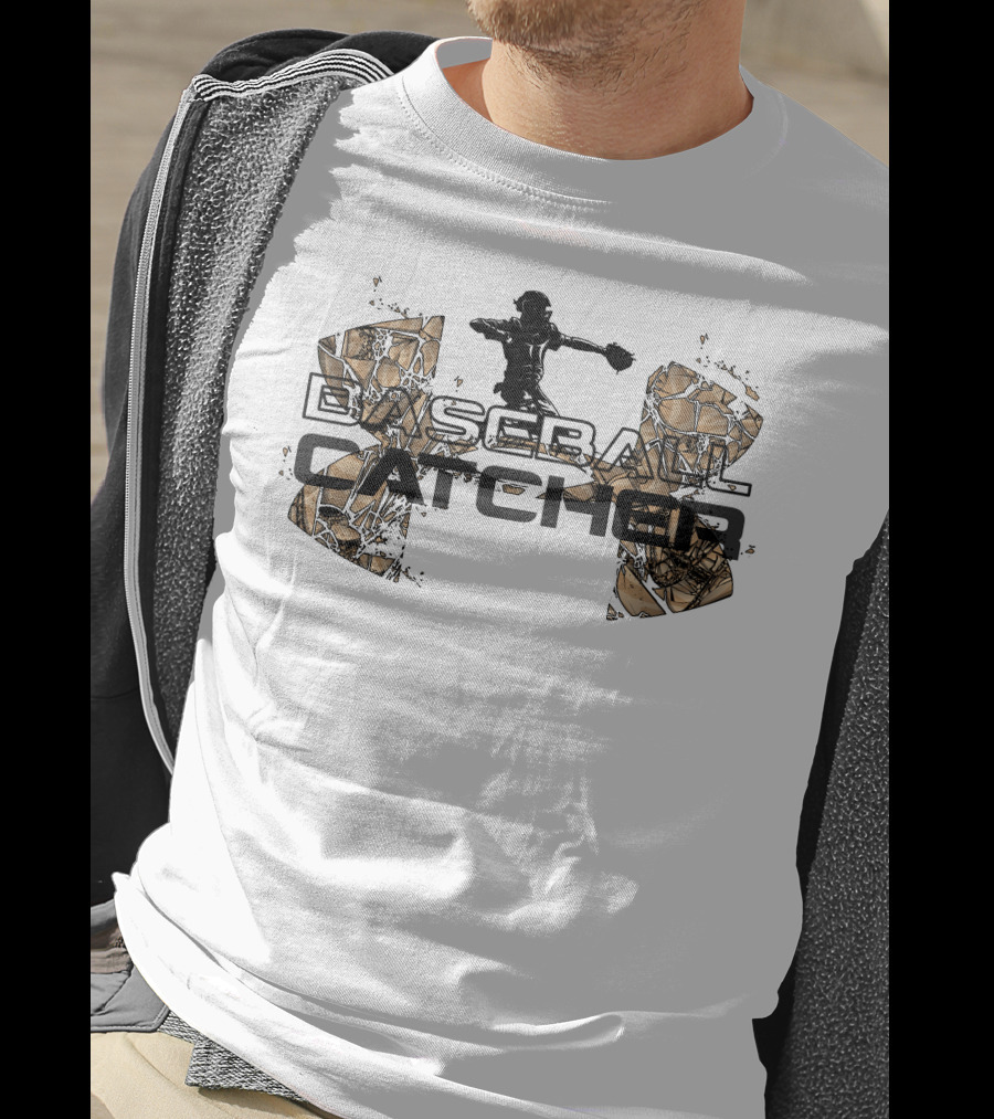 Baseball Catcher Silhouette With Abstract Field T-Shirt