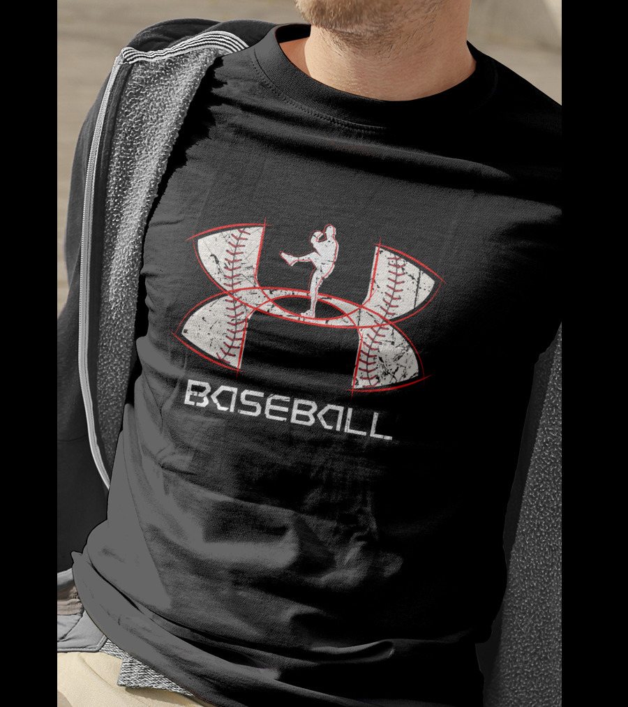 Bb161103 Baseball Pitcher Silhouette Inside Baseball Stitching T-Shirt