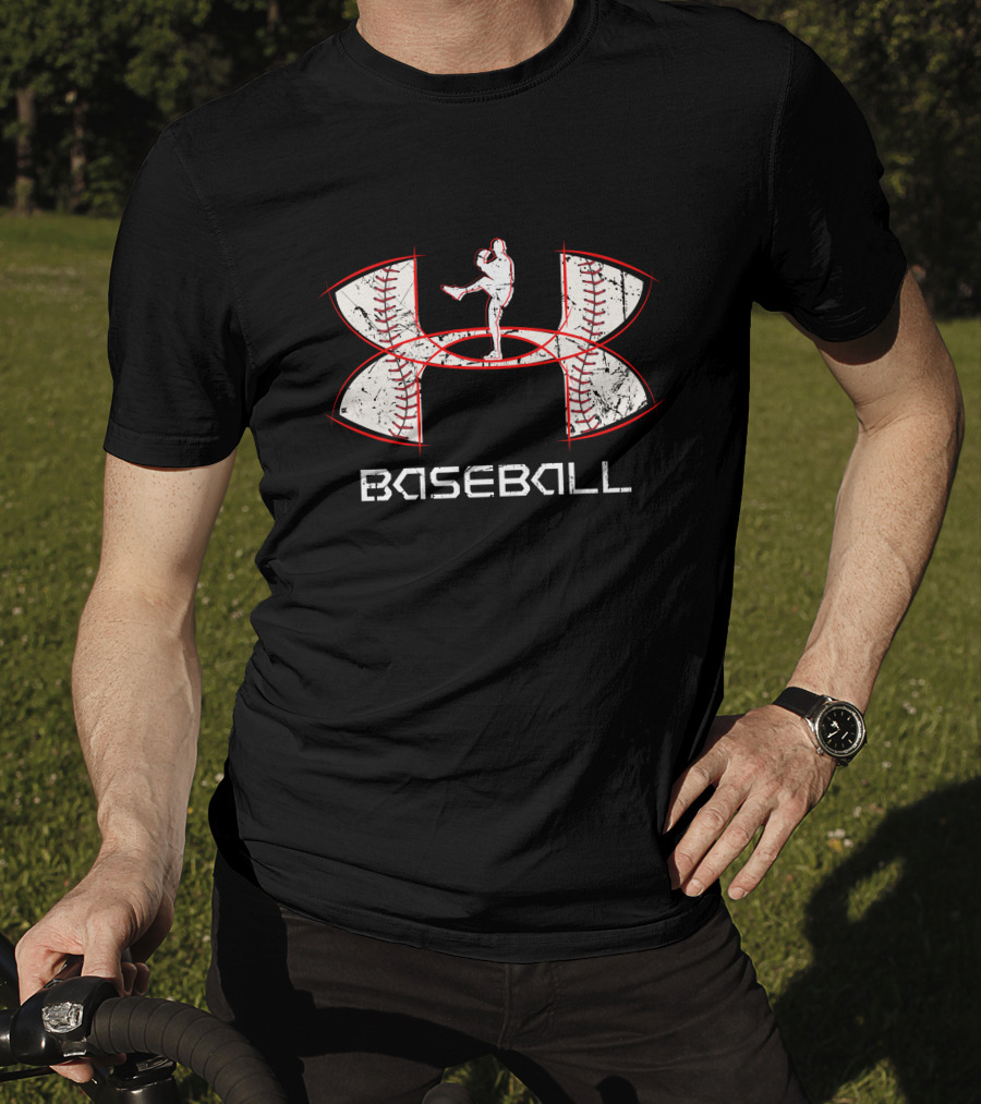 Bb161103 Baseball Pitcher Silhouette Inside Baseball Stitching T-Shirt