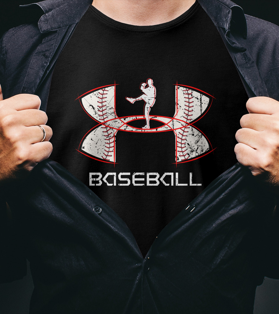 Bb161103 Baseball Pitcher Silhouette Inside Baseball Stitching T-Shirt