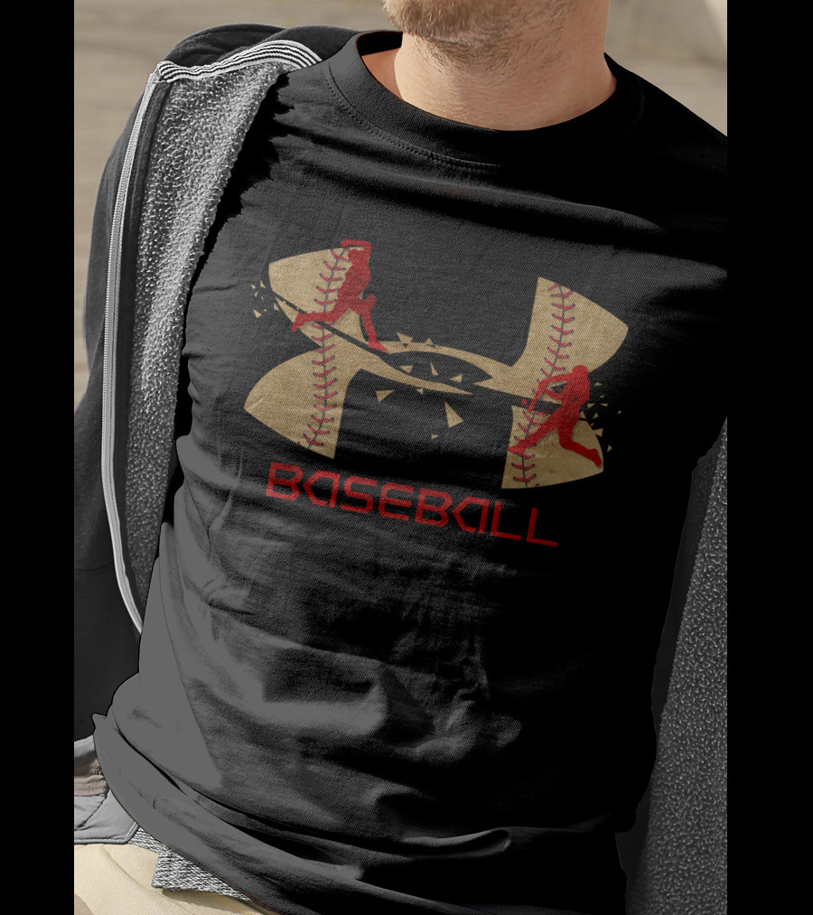 Under Armour Baseball Logo With Players And Baseball Stitching T-Shirt