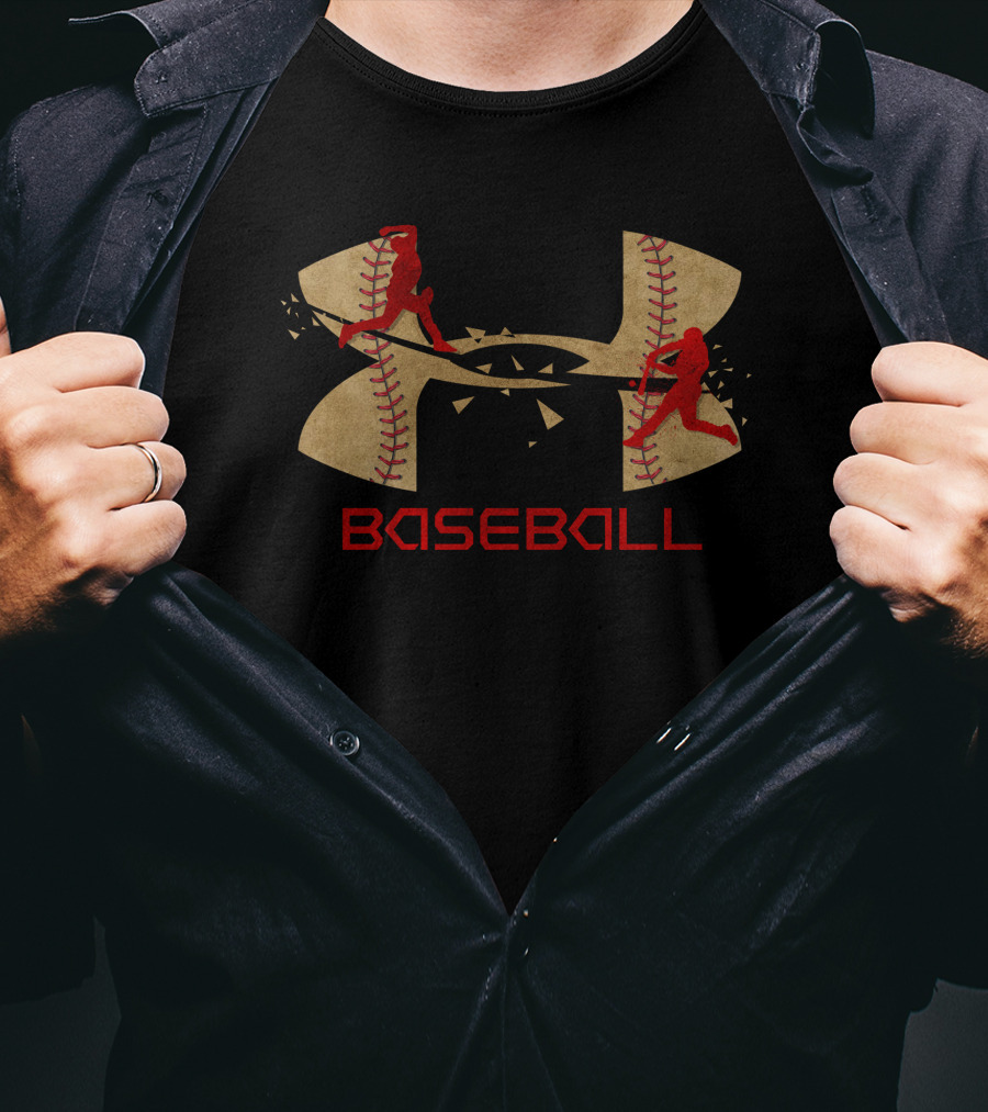 Under Armour Baseball Logo With Players And Baseball Stitching T-Shirt