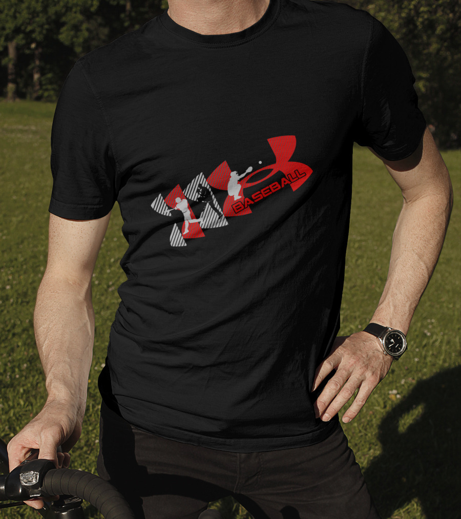 Under Armour Baseball Player Silhouettes Red And Gray T-Shirt