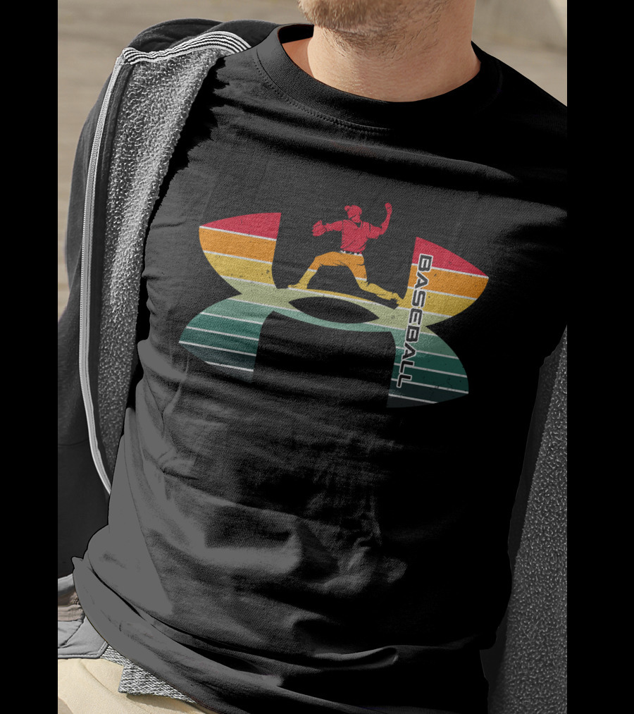 Under Armour Baseball Rainbow Pitcher Retro Vintage T-Shirt