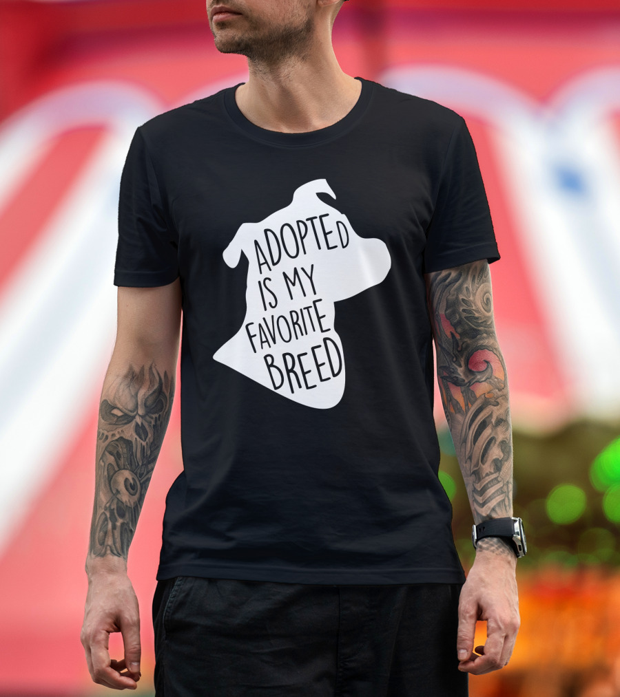 Adopted Is My Favorite Breed Dog Silhouette Outline T-Shirt