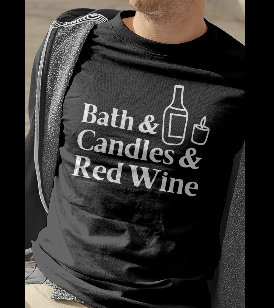 Bath Relaxation With Candles And Red Wine Indulgence Iconography T-Shirt