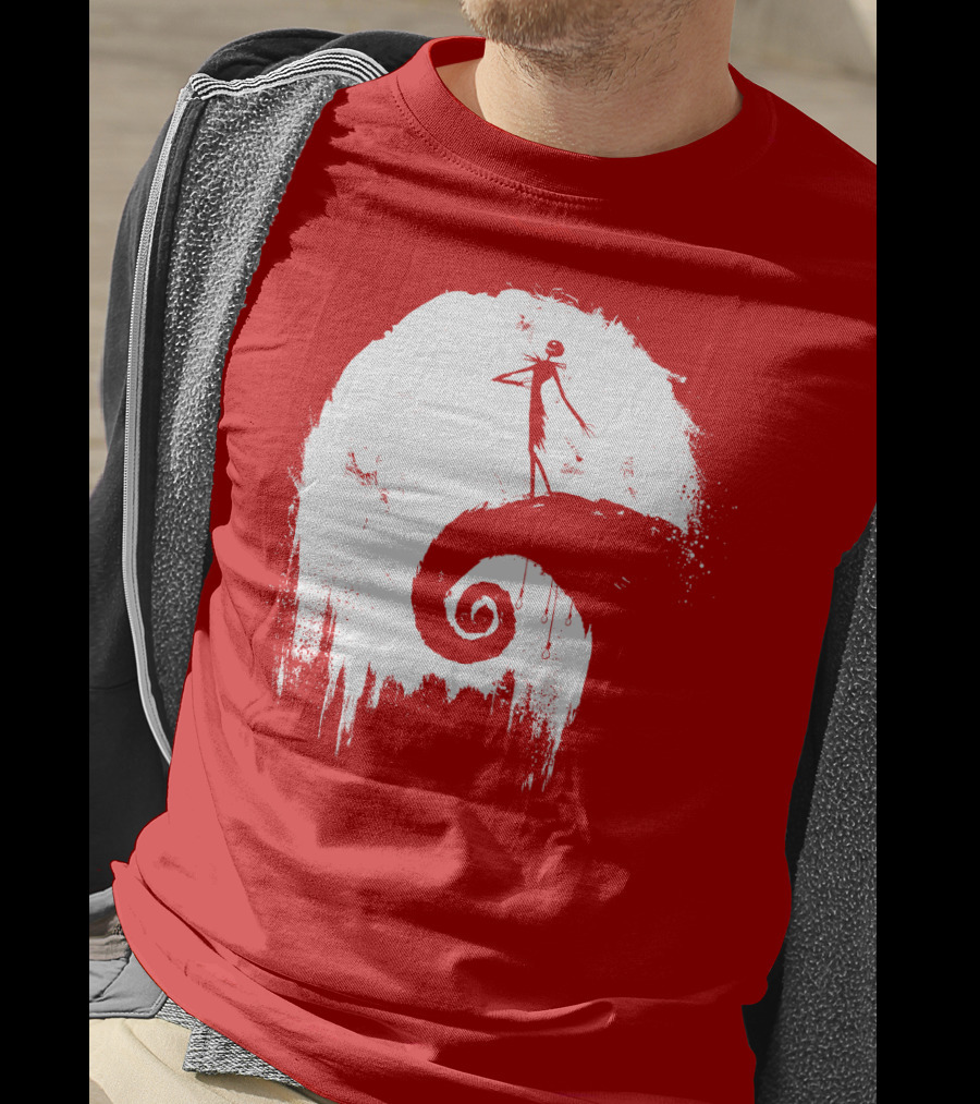 The Nightmare Before Christmas Spooky Red Hilltop Scene All Hallow's Eve T-Shirt