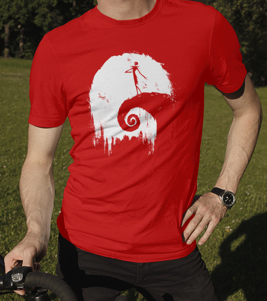The Nightmare Before Christmas Spooky Red Hilltop Scene All Hallow's Eve T-Shirt