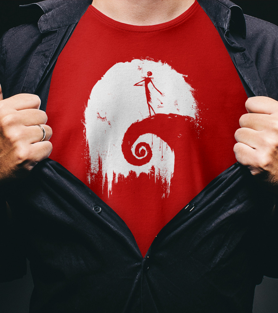 The Nightmare Before Christmas Spooky Red Hilltop Scene All Hallow's Eve T-Shirt