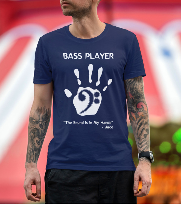 Premium T-Shirt: Bass Player The Sound is in My Hands Jaco Handprint Clef T-Shirt Bass Player The Sound is in My Hands Jaco Handprint Clef T-Shirt