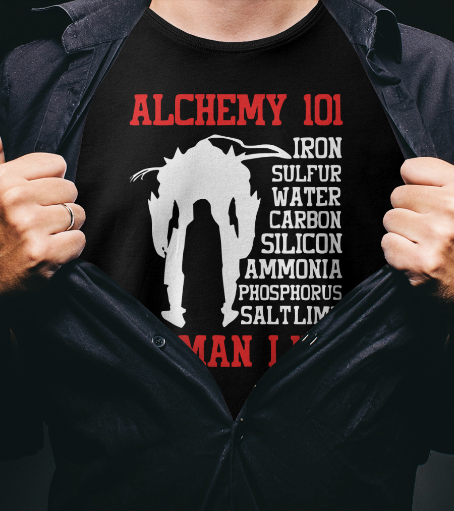 Alchemy 101 Human Life Iron Sulfur Water Carbon Silicon Ammonia Phosphorus Salt Lime T-Shirt