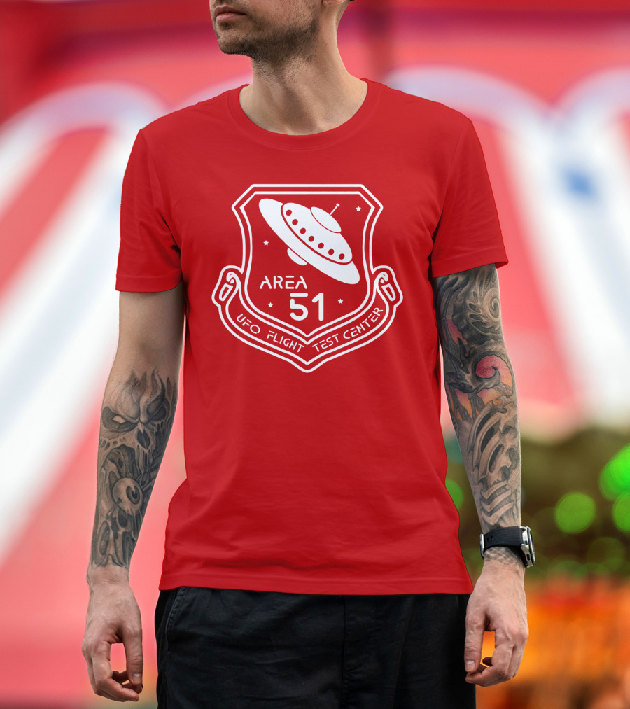Area 51 UFO Flight Test Center Badge with Flying Saucer Emblem T-Shirt