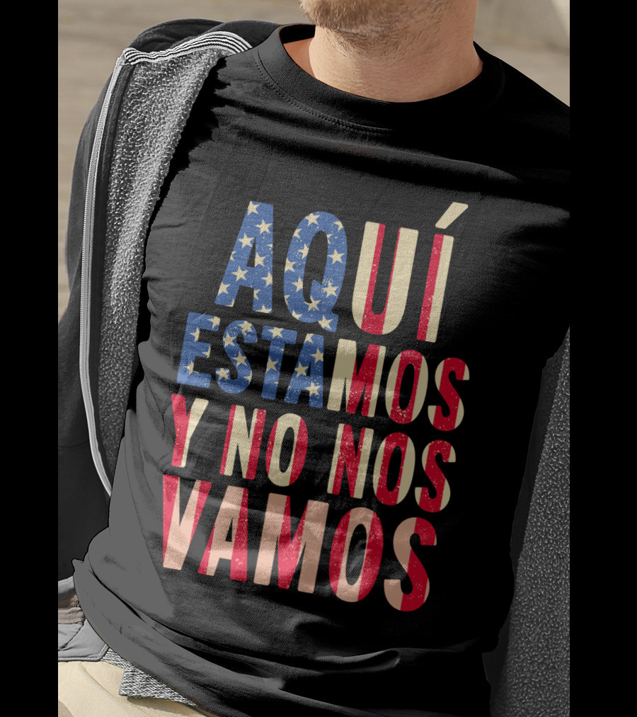 AQUÍ ESTAMOS Y NO NOS VAMOS USA Flag Colors T-Shirt