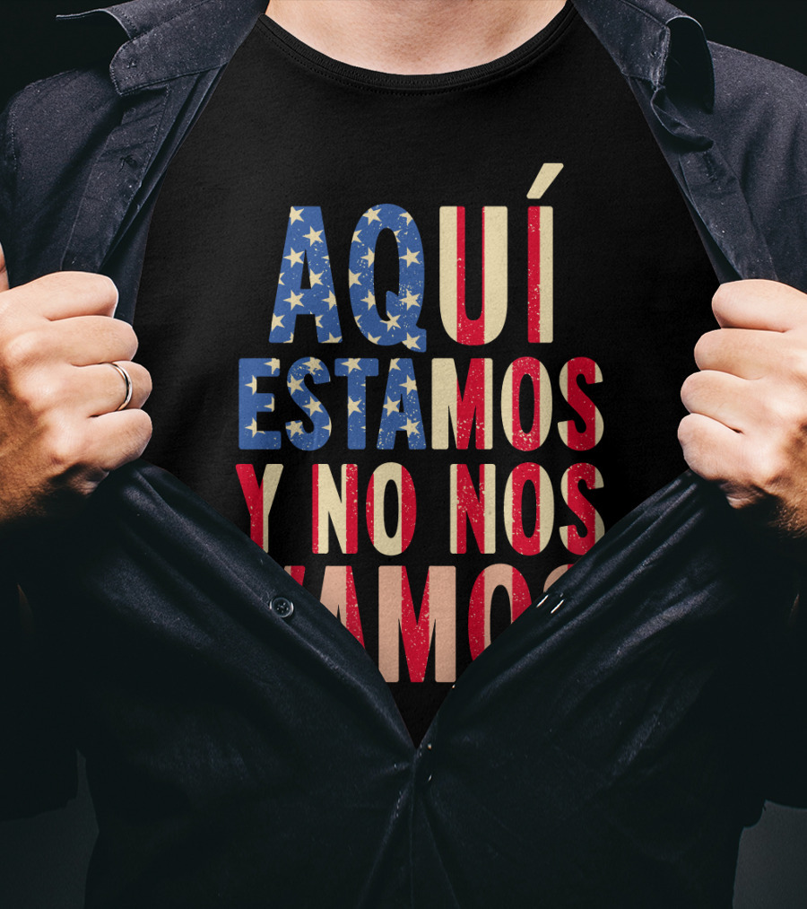 AQUÍ ESTAMOS Y NO NOS VAMOS USA Flag Colors T-Shirt