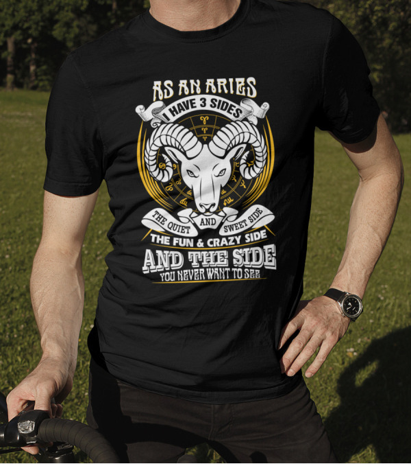 As An Aries I Have 3 Sides The Quiet And Sweet Side The Fun And Crazy Side And The Side You Never Want To See T-Shirt