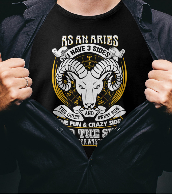As An Aries I Have 3 Sides The Quiet And Sweet Side The Fun And Crazy Side And The Side You Never Want To See T-Shirt