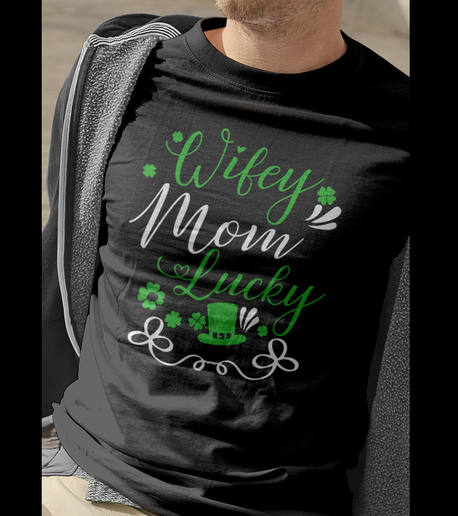 Wifey Mom Lucky Shamrock Hat Bow T-Shirt