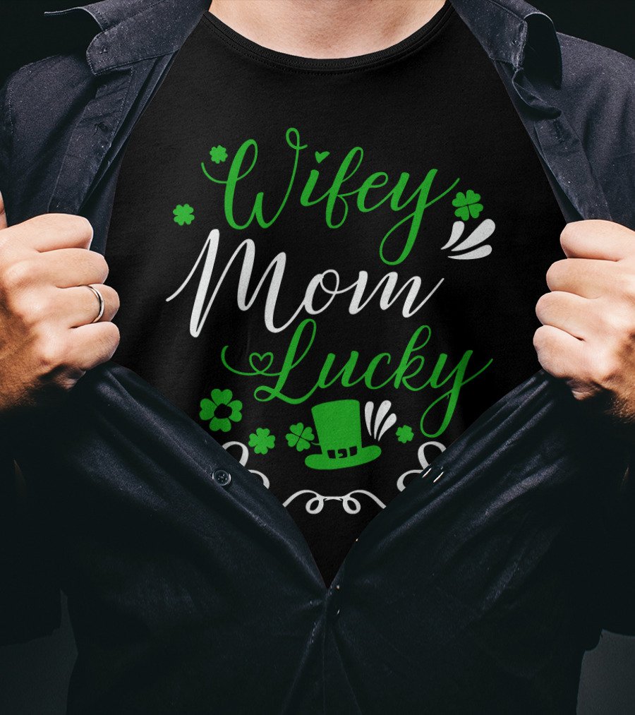 Wifey Mom Lucky Shamrock Hat Bow T-Shirt