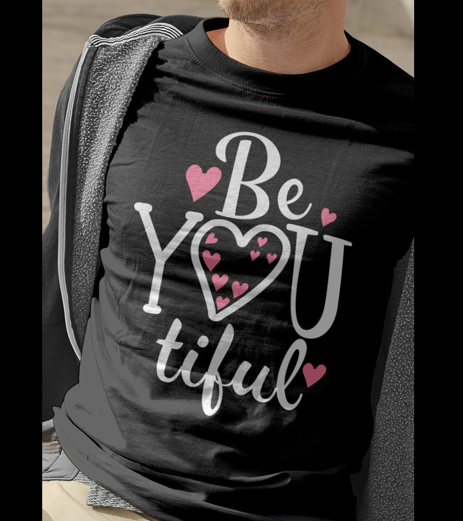 Be YouTiful Heart Pink Love Typography T-Shirt