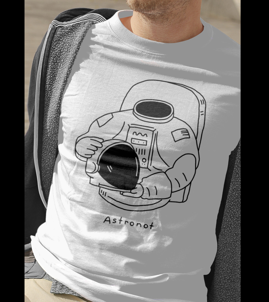 Astronot Spacesuit Holding Helmet With American Flag Patch T-Shirt