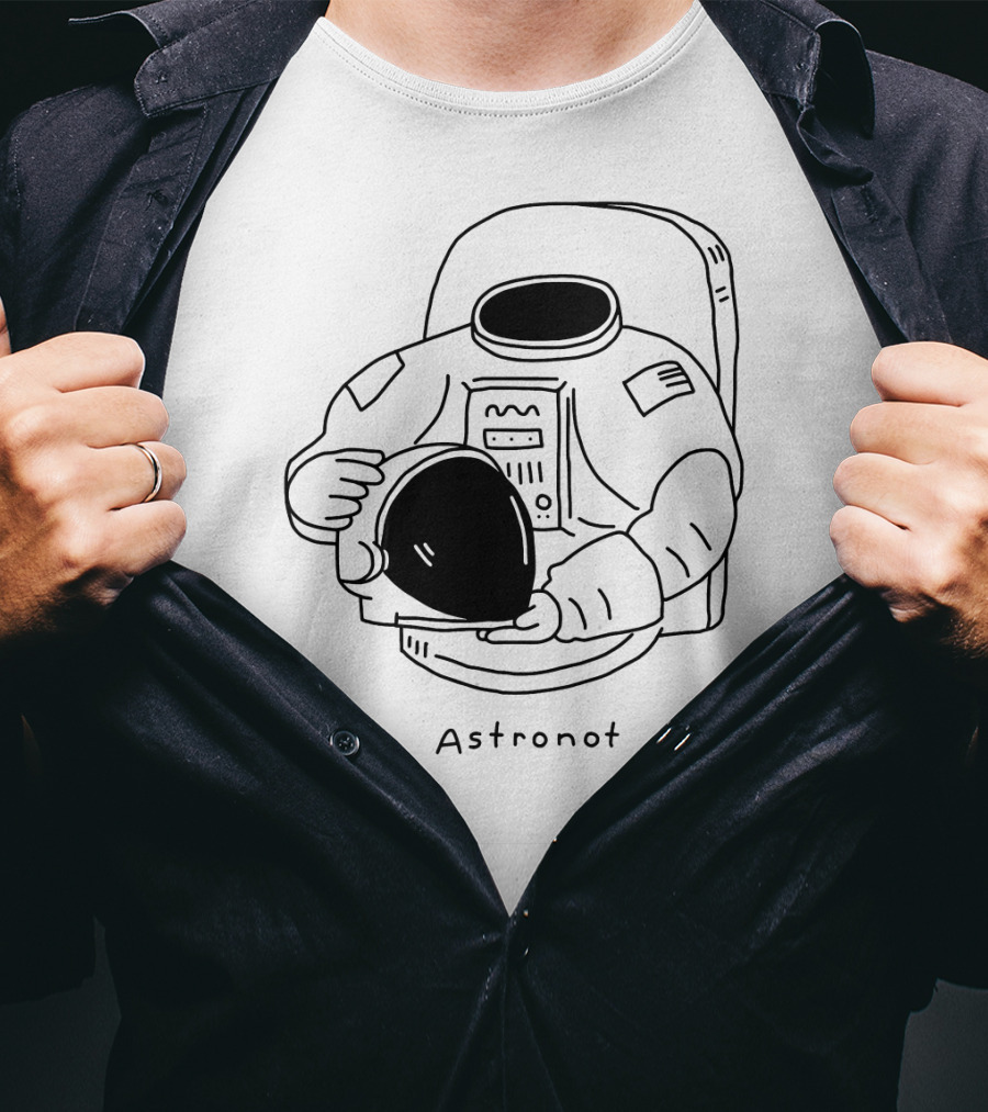 Astronot Spacesuit Holding Helmet With American Flag Patch T-Shirt