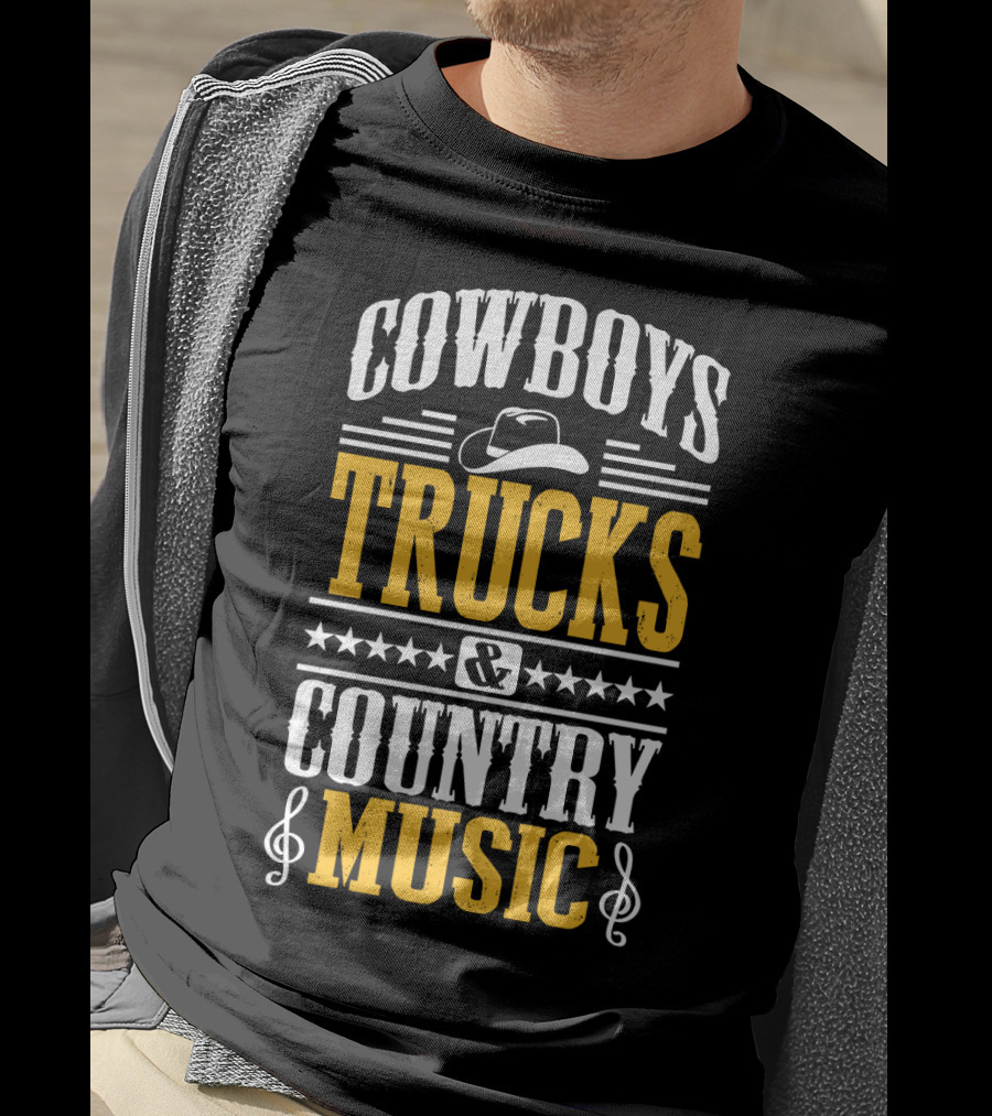 Cowboys Trucks And Country Music With Stars And Musical Notes T-Shirt