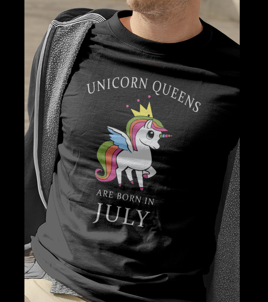 Unicorn Queens With Rainbow Wings And Crown Born In July T-Shirt