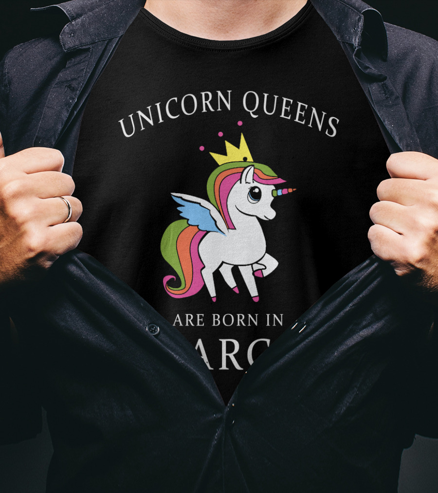 Unicorn Queens With Crown And Wings Are Born In March T-Shirt