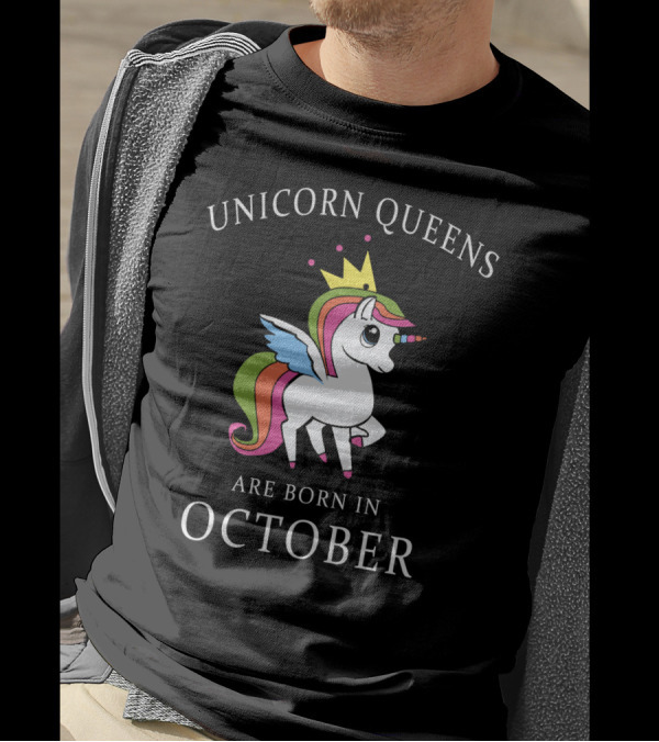 Unicorn Queens Are Born In October Colorful Crowned Pegasus T-Shirt