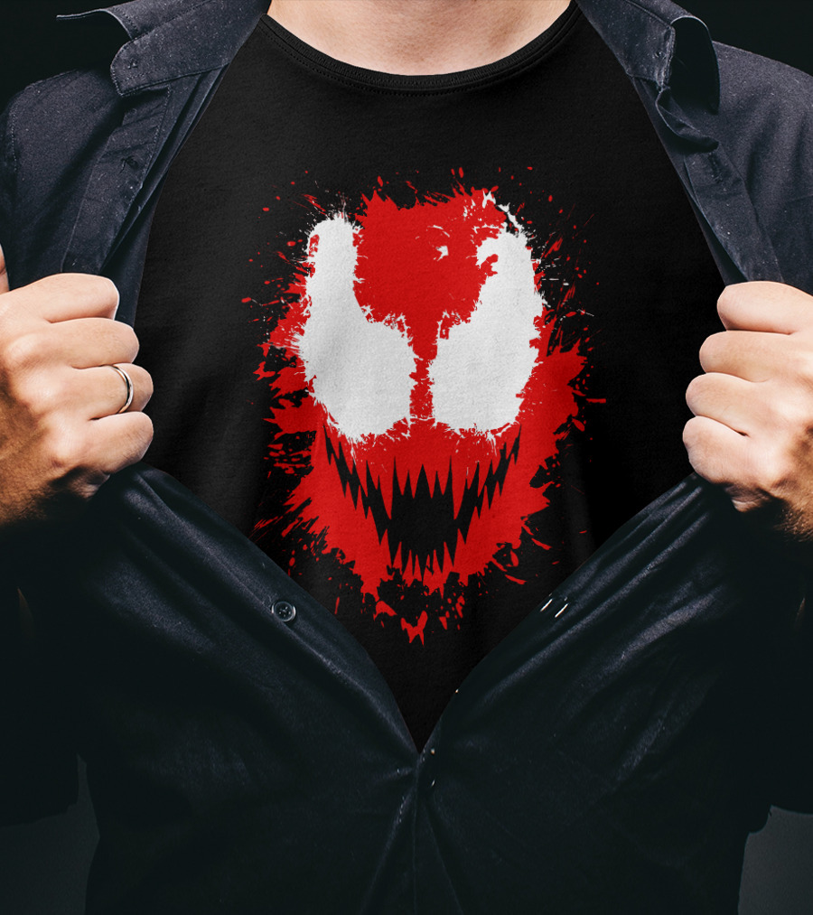 Carnage Marvel Villain Symbiote Red And Black Iconic Mask T-Shirt