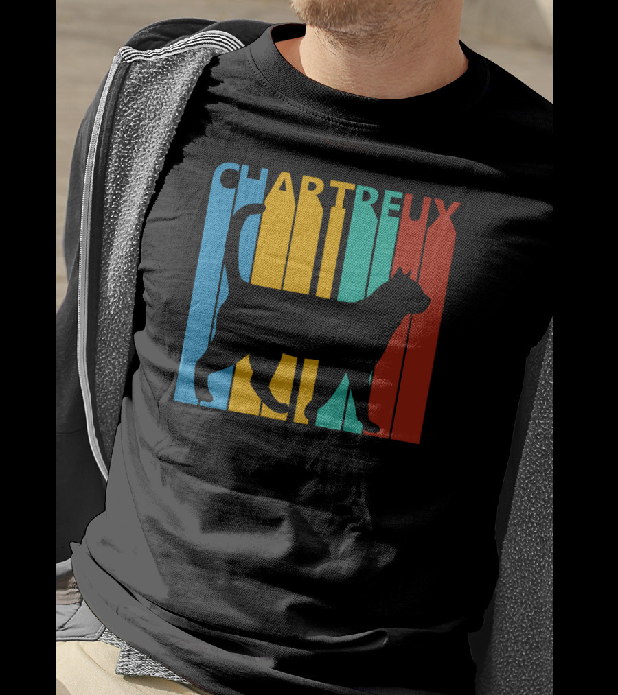CHARTREUX Cat Silhouette Color Stripes T-Shirt