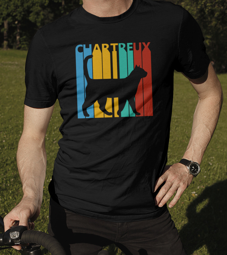 CHARTREUX Cat Silhouette Color Stripes T-Shirt