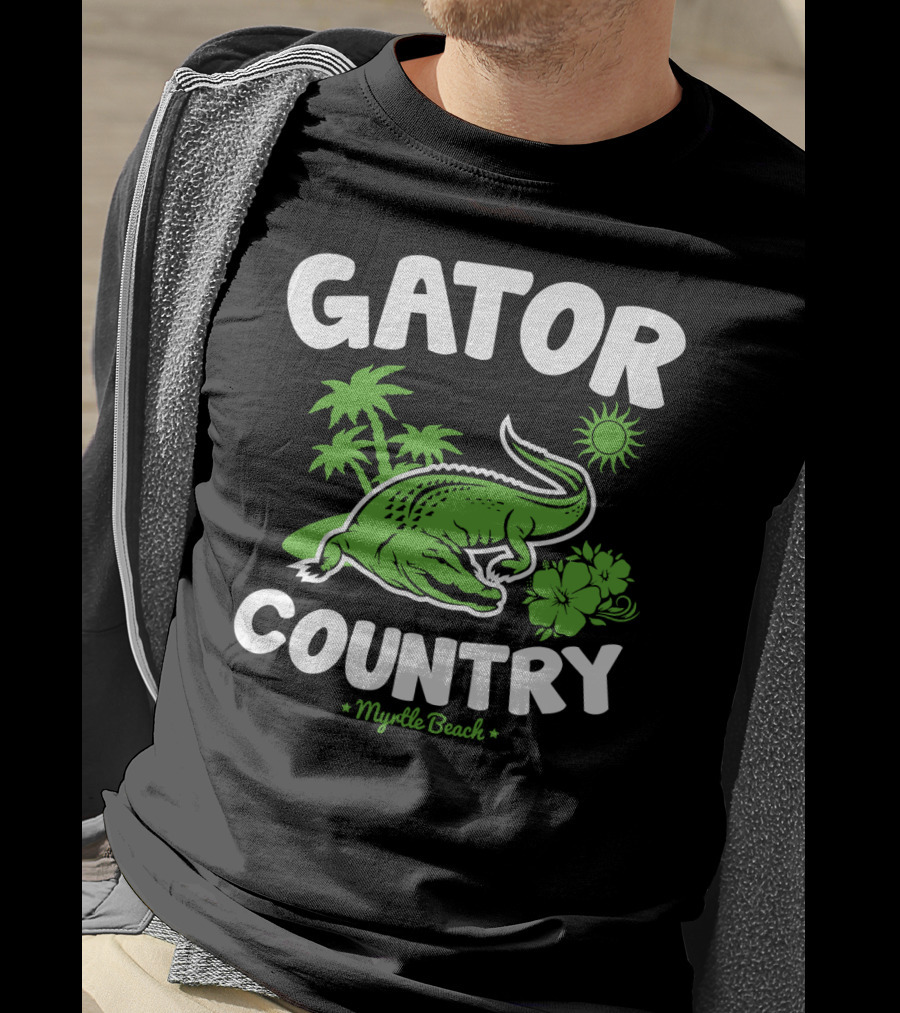 Gator Country Myrtle Beach South Carolina Palm Trees Sun Hibiscus T-Shirt