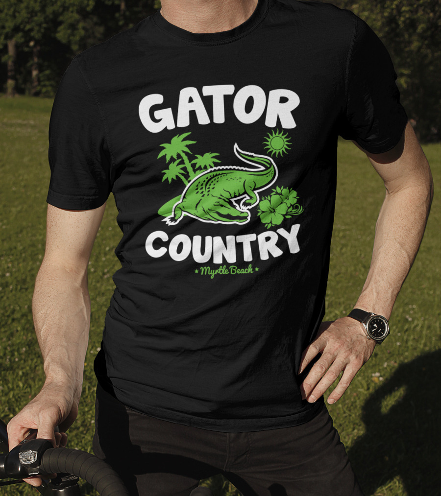 Gator Country Myrtle Beach South Carolina Palm Trees Sun Hibiscus T-Shirt