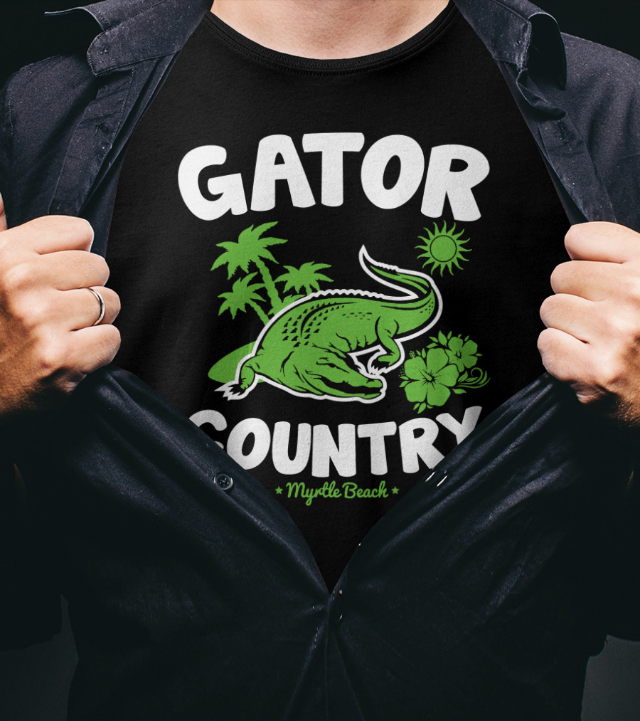 Gator Country Myrtle Beach South Carolina Palm Trees Sun Hibiscus T-Shirt