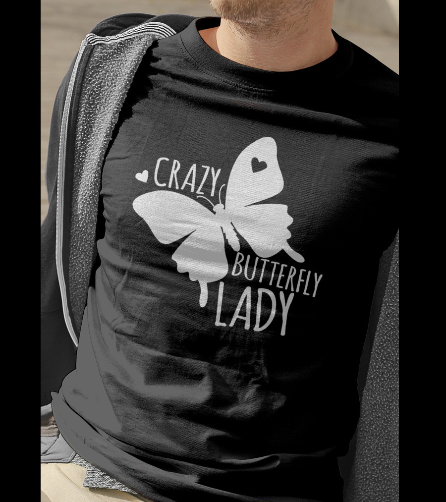 CRAZY BUTTERFLY LADY Heart Motif T-Shirt
