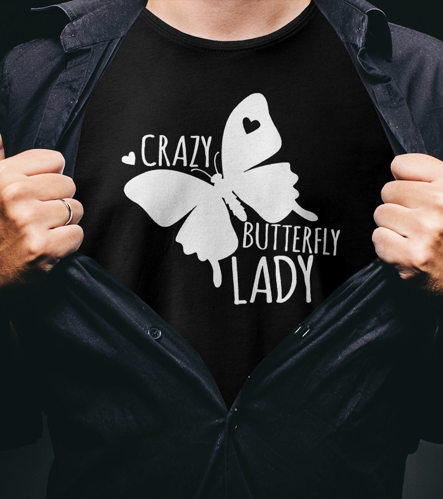 CRAZY BUTTERFLY LADY Heart Motif T-Shirt