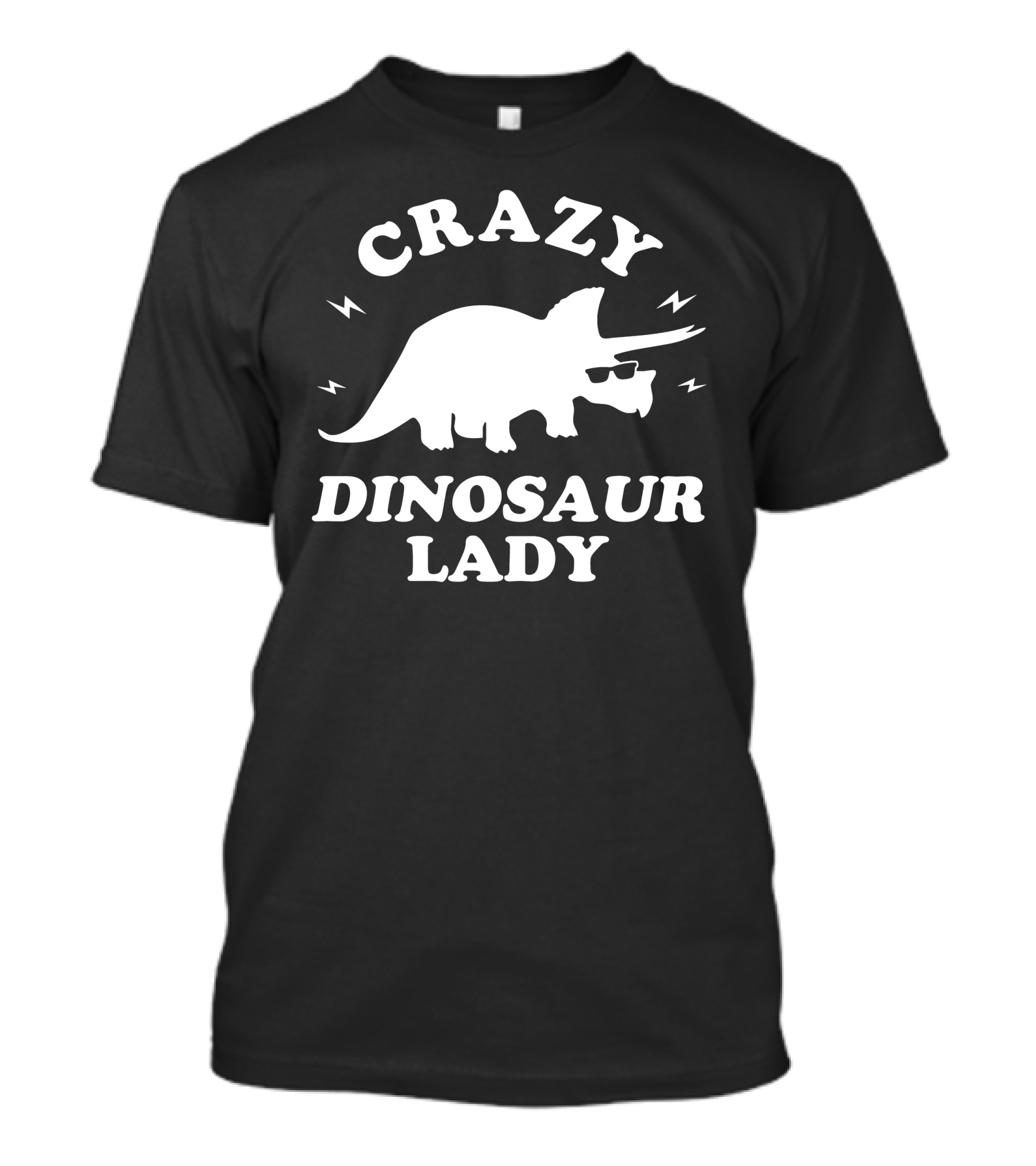 CRAZY DINOSAUR LADY Triceratops With Sunglasses And Lightning Bolts T-Shirt