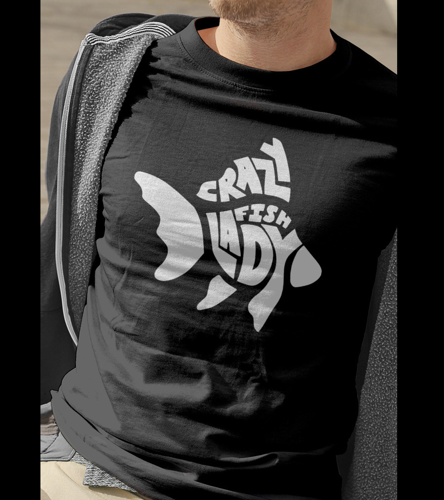Crazy Fish Lady Text In Fish Shape T-Shirt