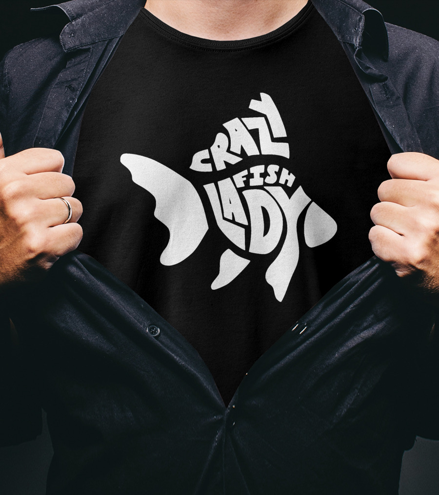 Crazy Fish Lady Text In Fish Shape T-Shirt