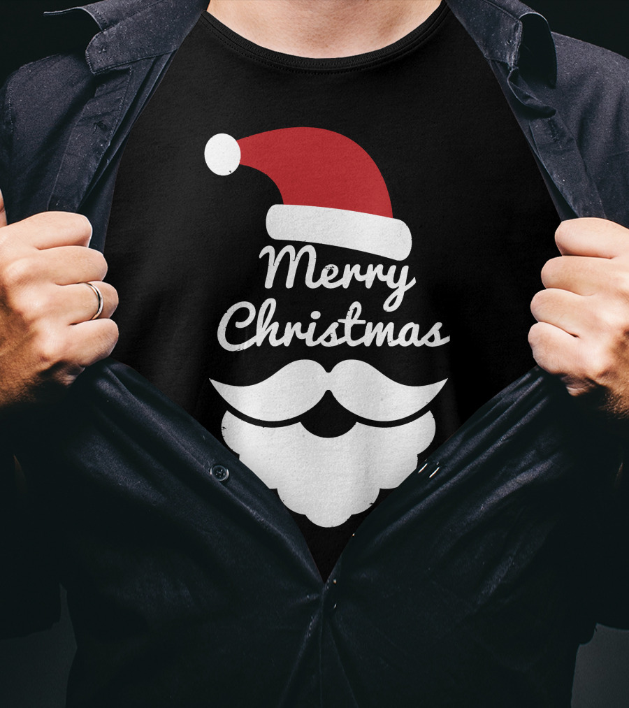 Merry Christmas Santa Hat And Beard T-Shirt