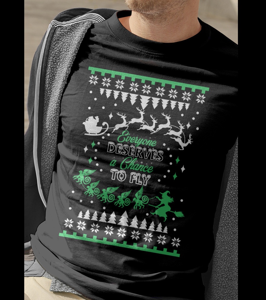 Everyone Deserves A Chance To Fly Wicked Christmas Wizard Santa Sleigh T-Shirt