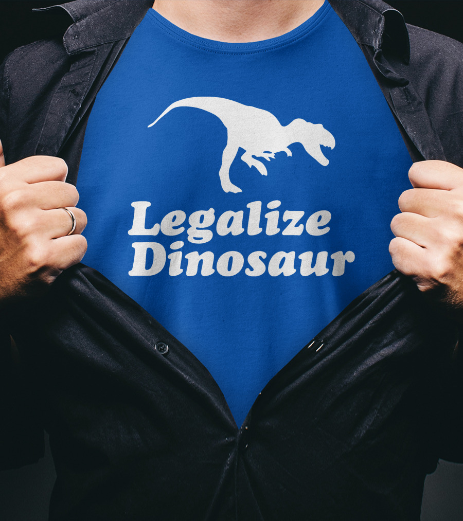 Legalize Dinosaur T-Rex Silhouette On Blue T-Shirt